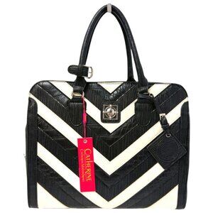 Catherine Malandrino 2 Handle Zip Close Chevron Print Purse Black White